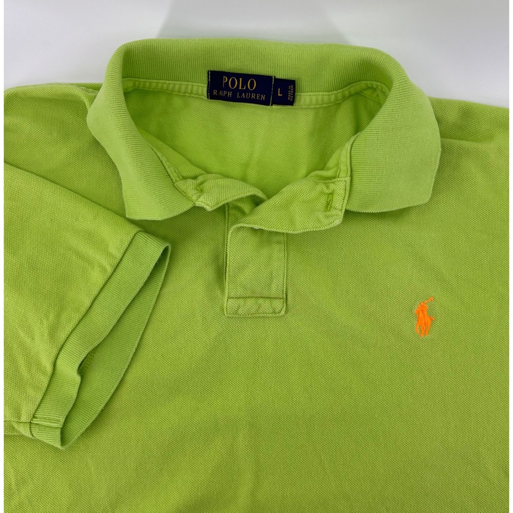 Polo Ralph Lauren Polo Shirt Men's L Lime Green Short Sleeve Orange Pony Logo